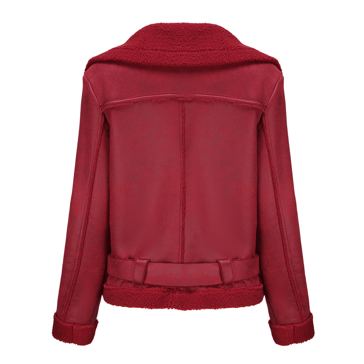 Autumn And Winter Fur Warm Women's Leather Jacket With Belt For Women Turndown Collar Coat 31