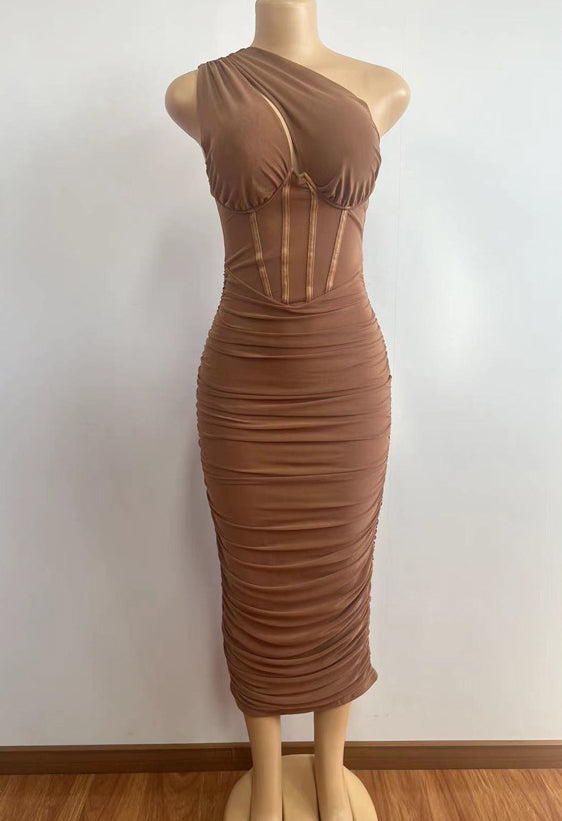 Women Sexy Cutout Solid Backless Pleated Bodycon Dress 9