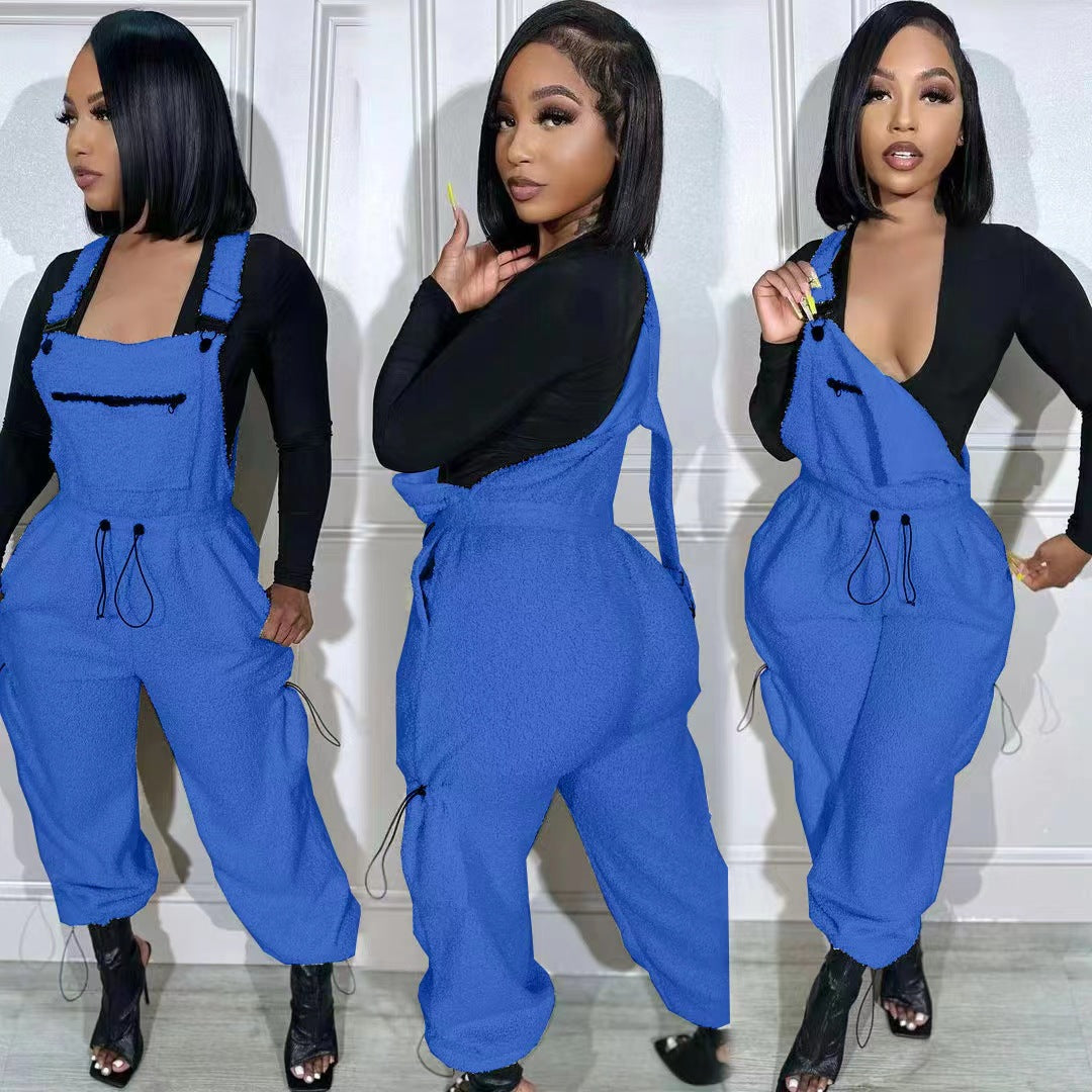 Casual Women's Loose Fashionable Drawstring Overalls Jumpsuit 3