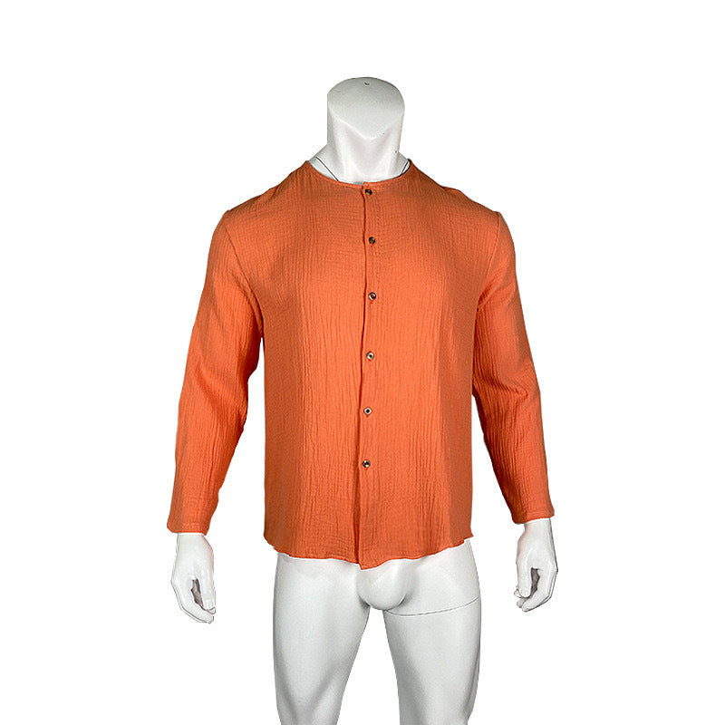 Spring Autumn Texture Men's Loose Casual Stand Collar Long-Sleeved Shirt 7