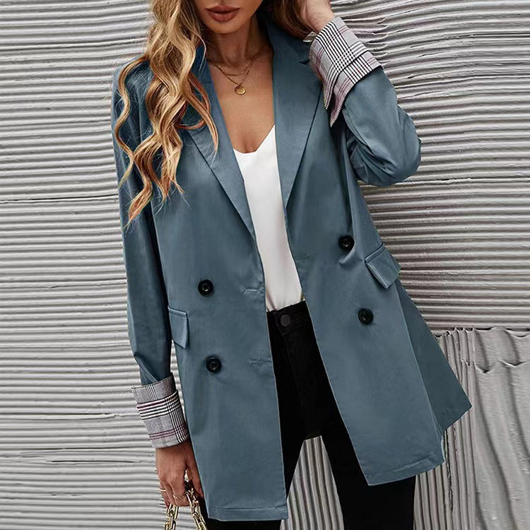 Autumn And Winter Women's Solid Color Turndown Collar Button Slim Chic Blazer 9