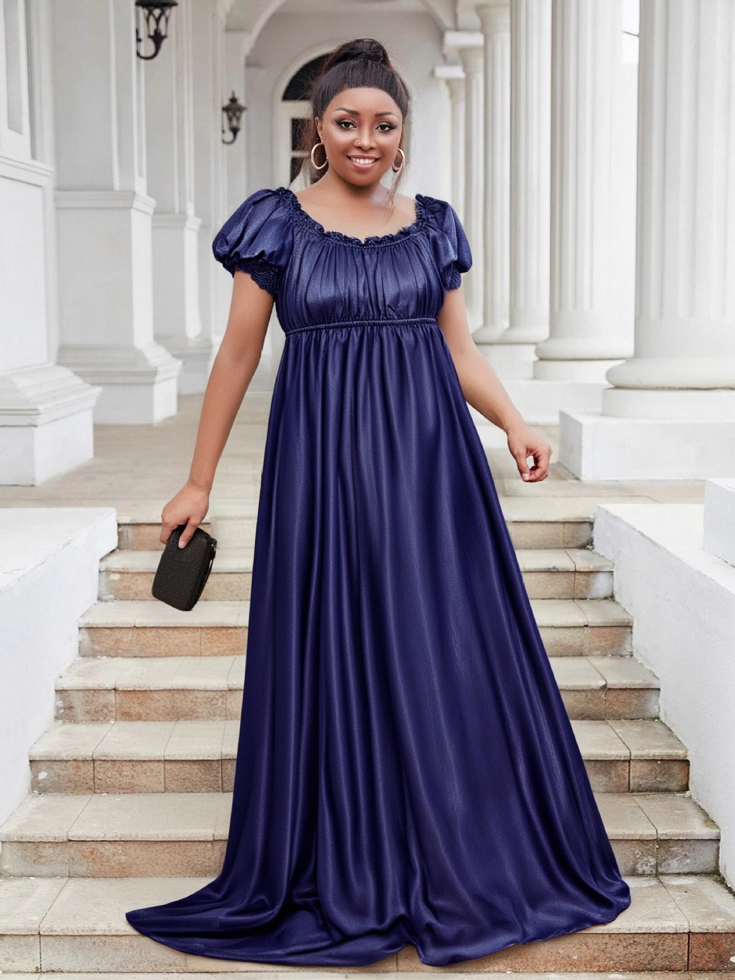 Luxury Off Shoulder Short Sleeve High Waist Maxi Dress Elegant Plus Size Evening Gown 6