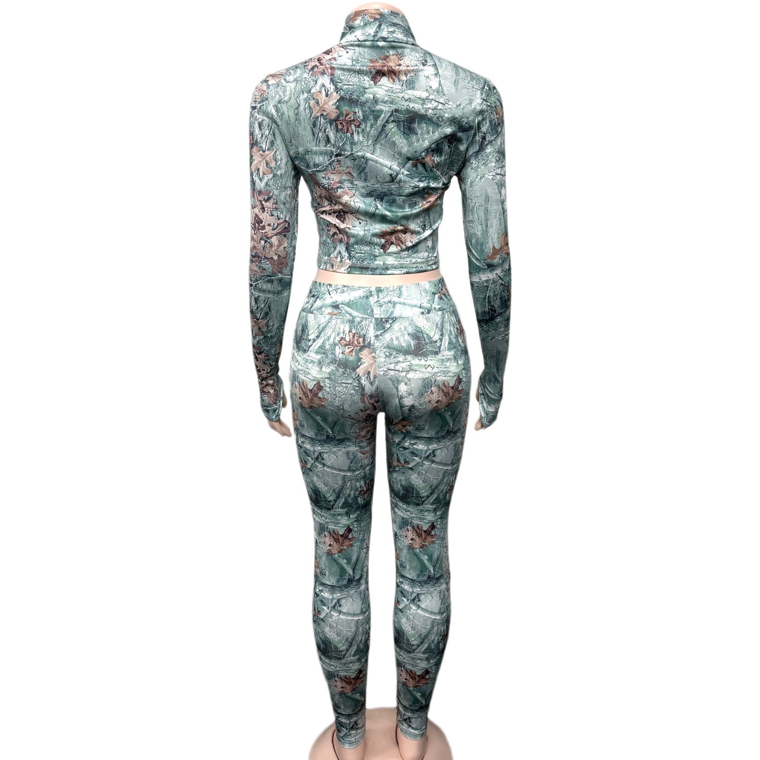 Women Printed Long-Sleeved Cropped Zipper Top and Pants Two-Piece Set 7