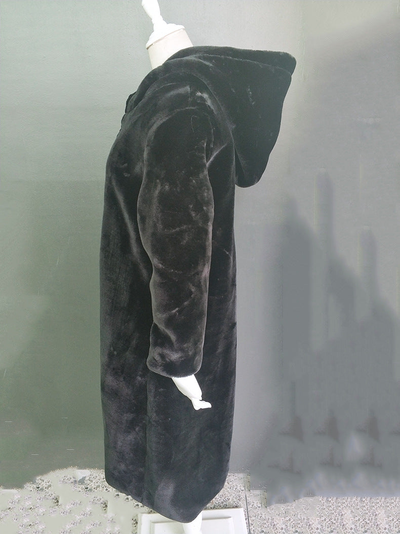 Faux Fur Coat Women's Maxi Black Belted Warm Jacket 7