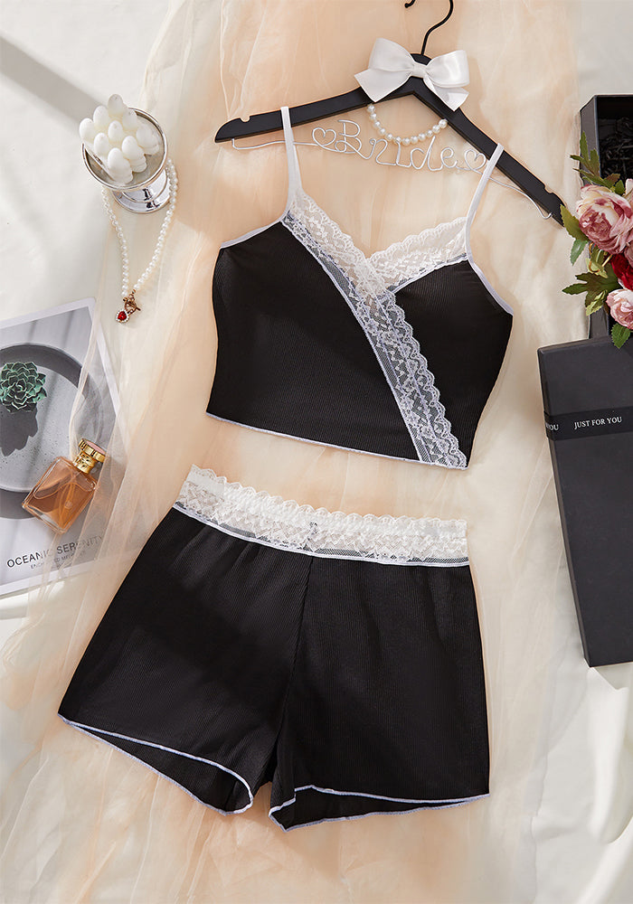 High End Lace Strap Sexy Sleepwear Two Piece Set