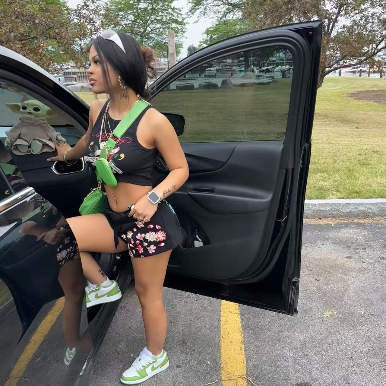 Women Trendy Street Sports Print Top and ShortsTwo Piece Set 5