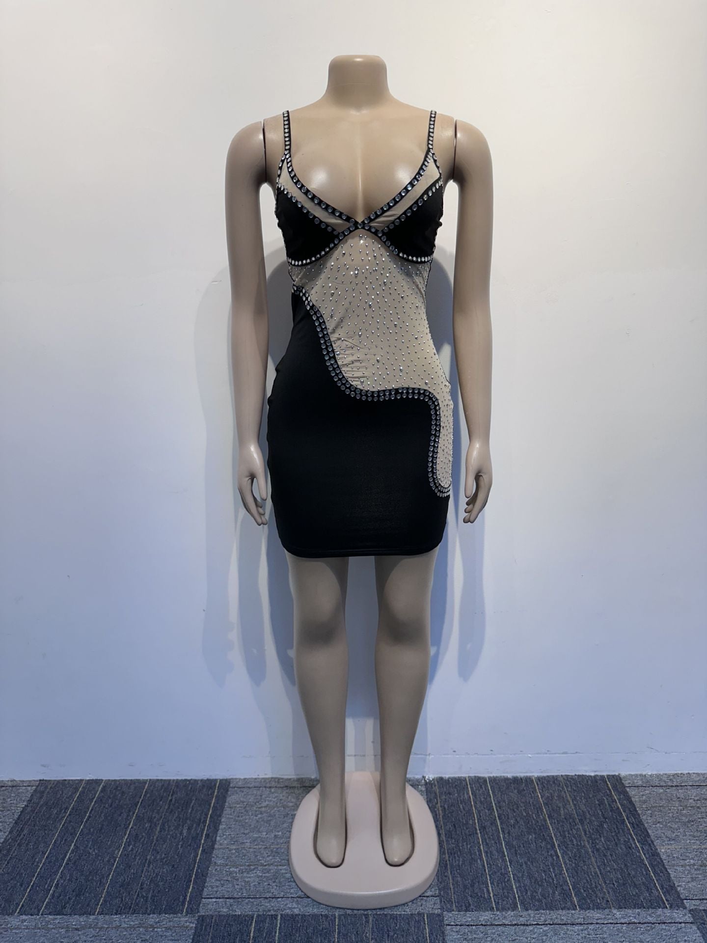 Women Beaded See Through Stretch Strap Bodycon Dress 10