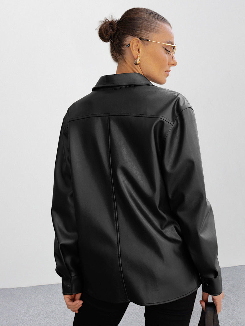 Pu Leather Loose Jacket Autumn And Winter Fashion Coat 5