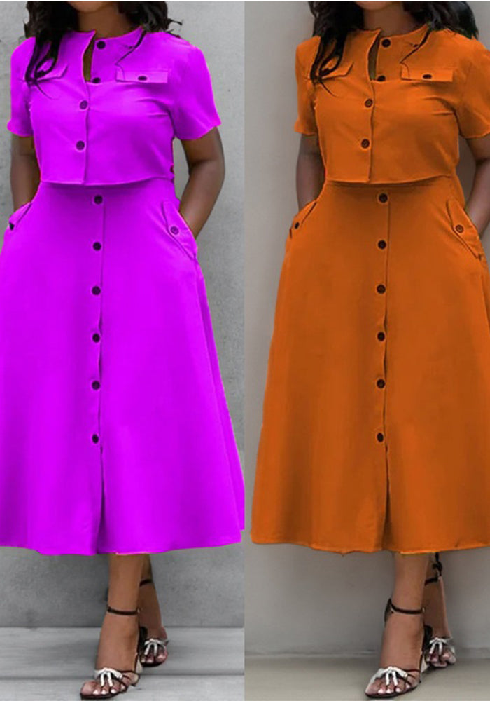 Elegant Solid Short Sleeve Spring Casual Two Piece Skirt Set