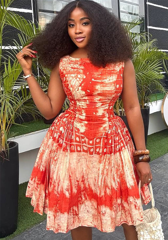 spring Summer African women's fashion Chic Elegant sleeveless pleated dress