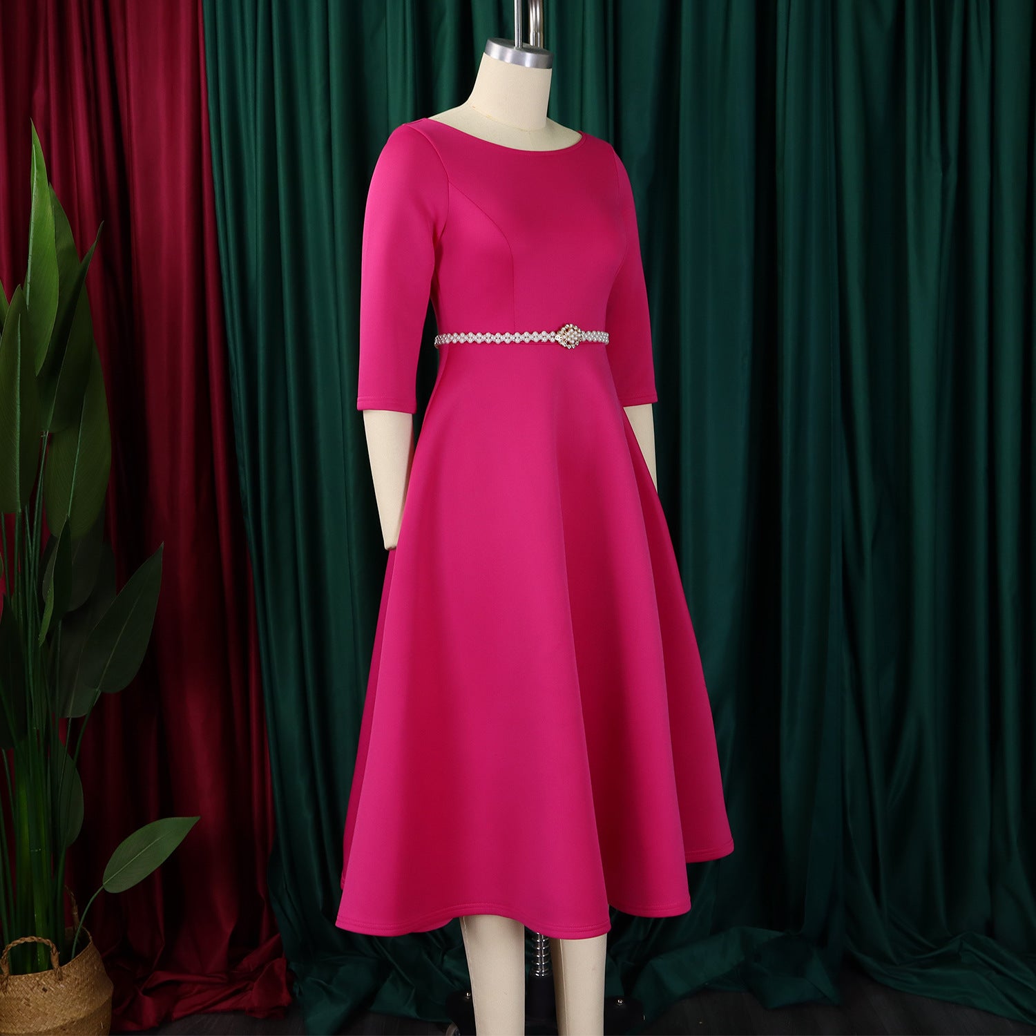 Autumn Winter Solid Color Elegant A-Line Chic Evening Dress 16