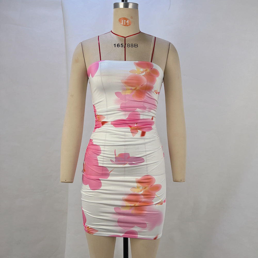 Women's Summer Sexy Floral Printed Strapless Slim Nightclub Bodycon Dress 9