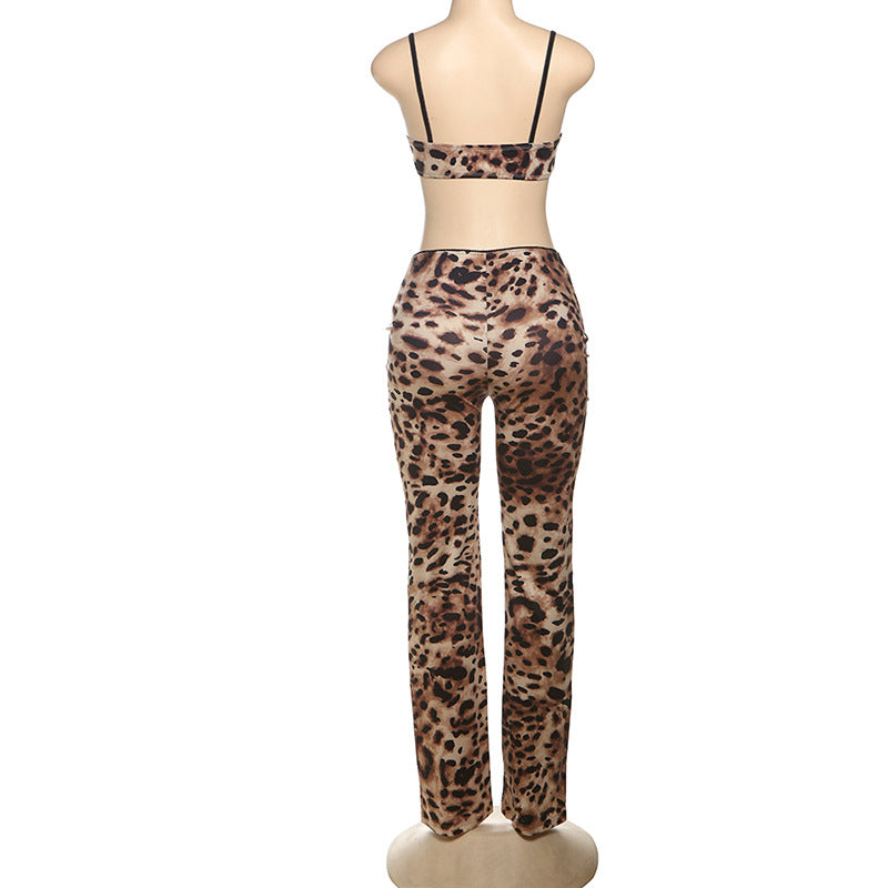 Women Spring Sexy Leopard Top and Pants Two-piece Set 9