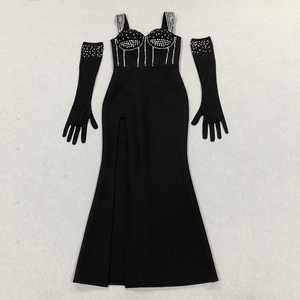 Beaded Strap Slim High Slit Formal Party Evening Dress 3