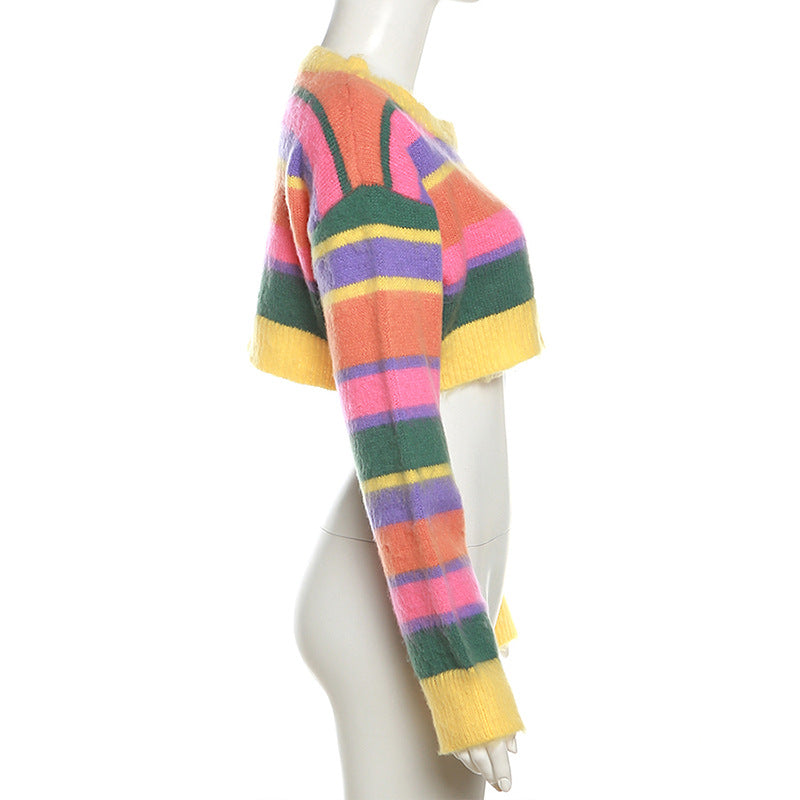 Autumn Women's Sexy Knitting Long-Sleeved Contrast Color Top High Waist Bodycon Skirt Suit For Women 12