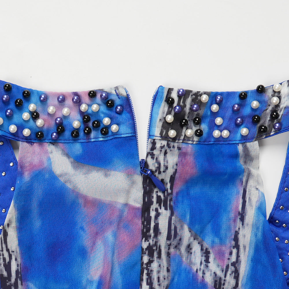 Plus Size Women Off-shoulder Spring and Summer African Print Bubble Bead Maxi Dress 15