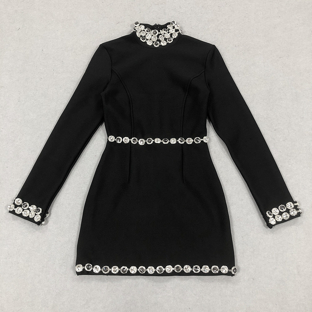 Sexy Fashion Slim Long Sleeve Bandage Beaded Women's Short Dress 6