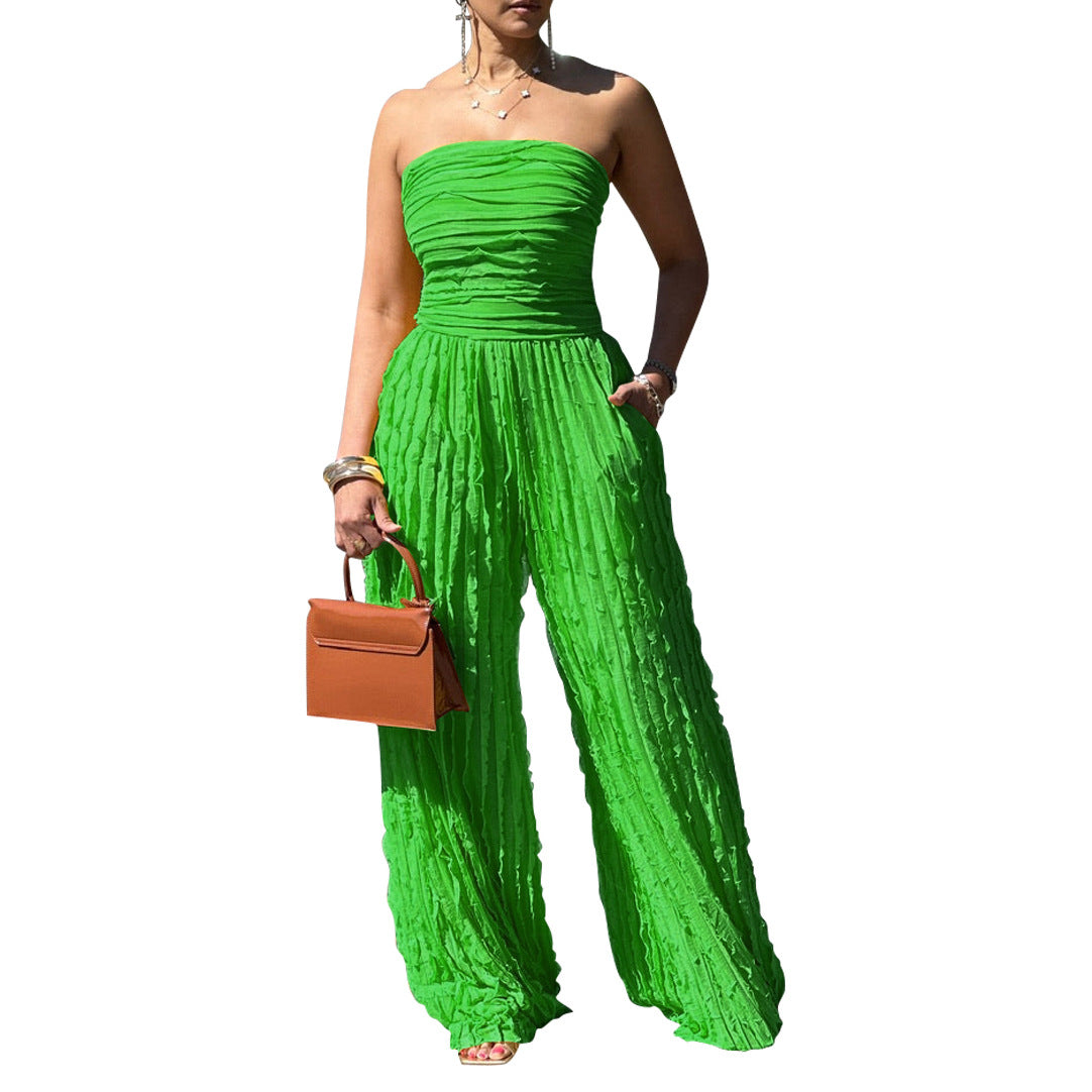Women Casual Holidays Sexy Strapless Sleeveless Wide-leg Jumpsuit 13