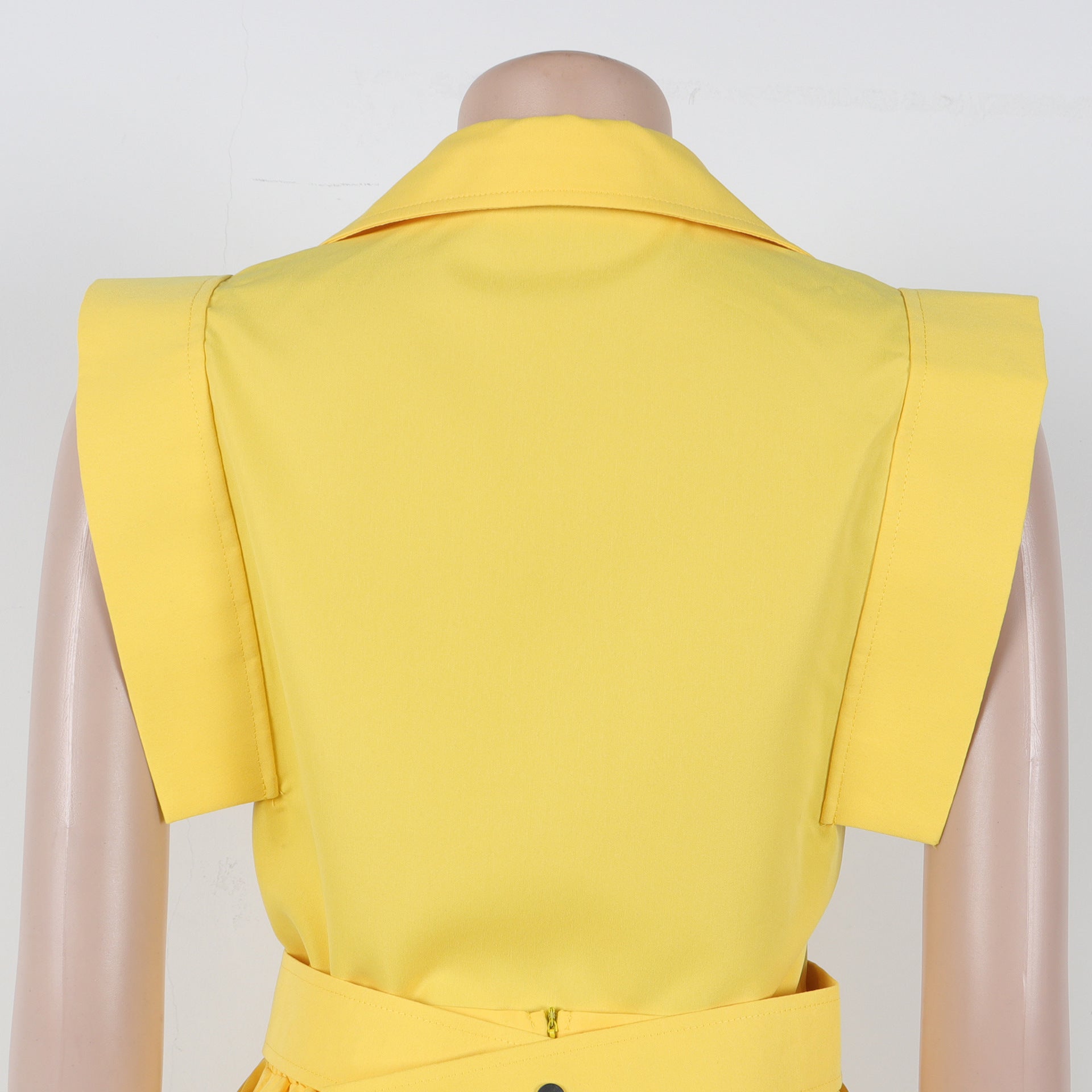 Elegant Career Solid Color Turndown Collar Sleeveless Shirt Slit Long Skirt Two-Piece Set 16