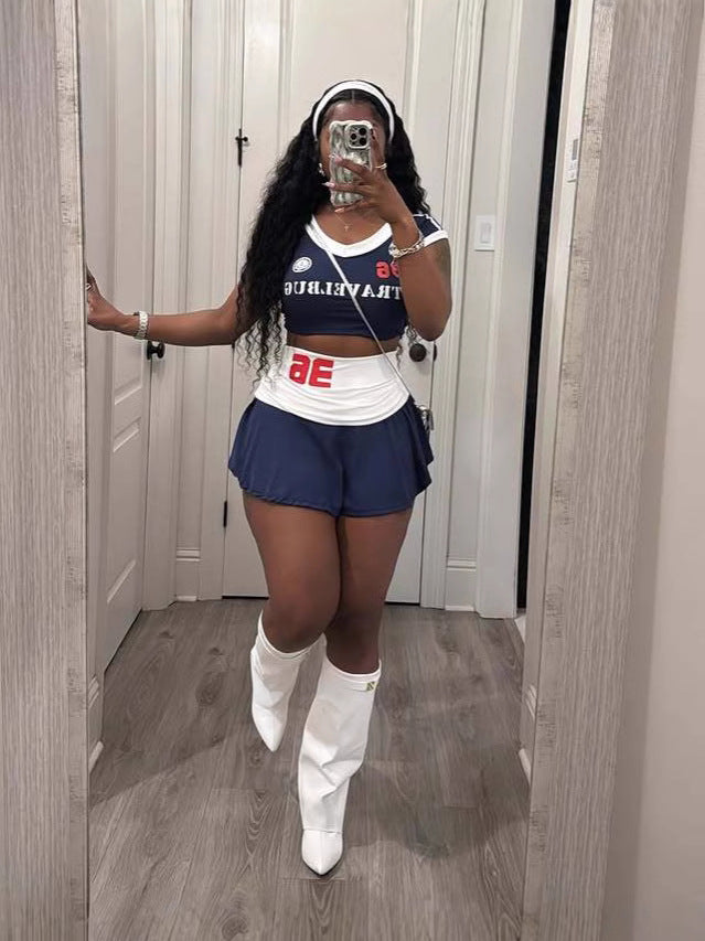 Fashionable Women's Printed Casual Sports Crop Top Skirt Two Piece Set 3