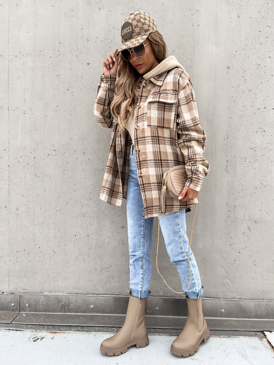 Winter Women's Outerwear Fashionable Hooded Plaid Coat 8