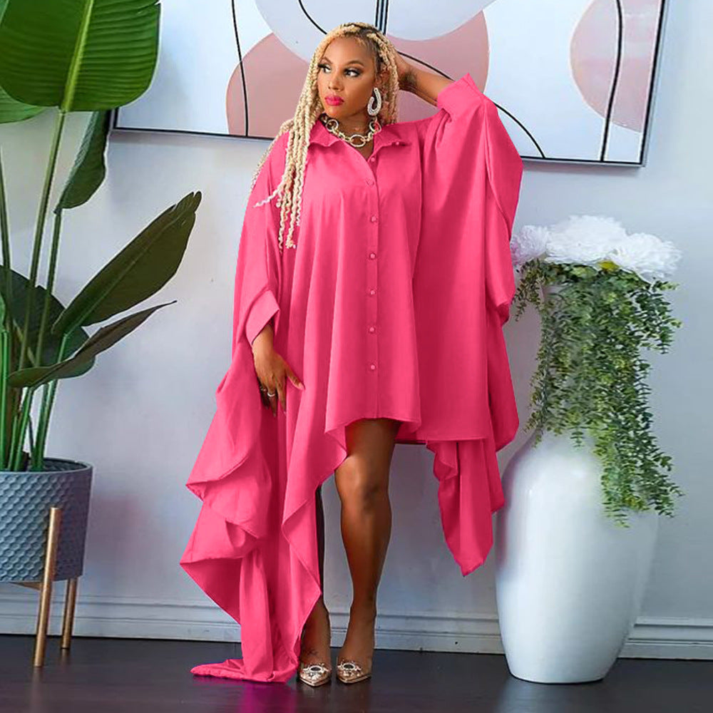 Plus Size Women's Autumn and Winter Fashion Irregular Cardigan Solid Color Loose Dress 6