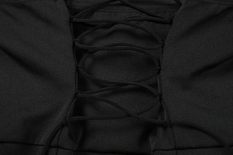 Summer Patchwork Low Back Strapless Slit Solid Dress 15