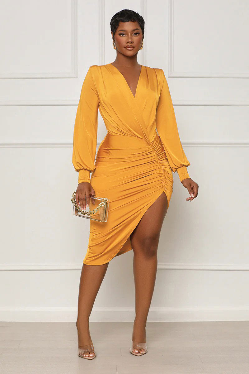 Chic Elegant Long Sleeve High Waist Slim Fit Irregular Women's Bodycon Dress 5