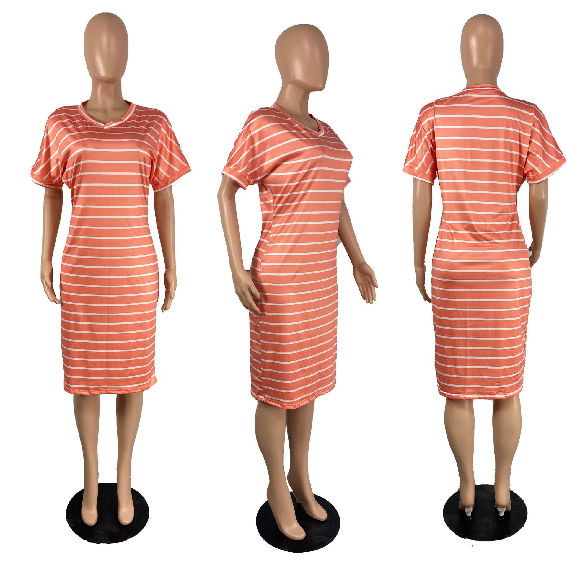 Women Striped Print V-Neck Casual Dress 11