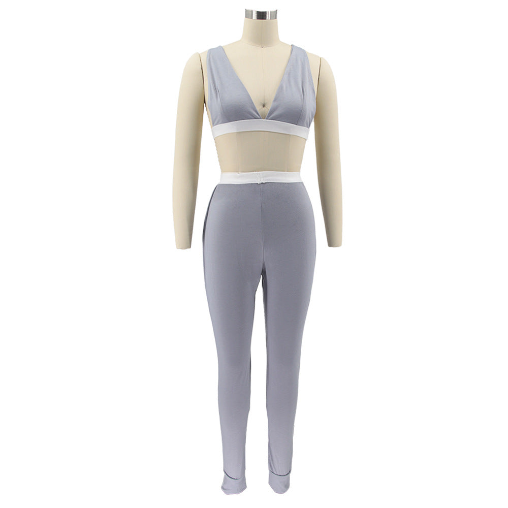 Women Solid Sling Elastic Casual Sports Two-piece Set 26