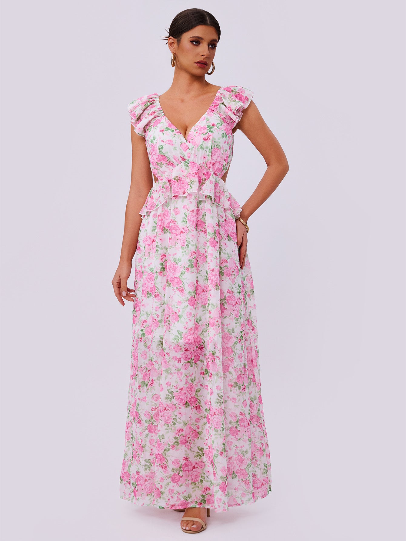 Women Summer Elegant Floral Print Maxi Dress