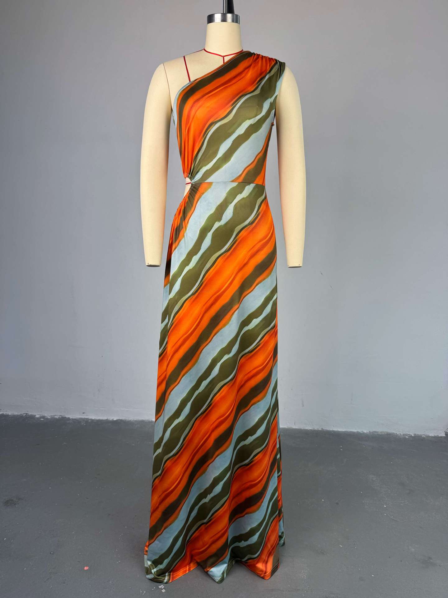 Women Spring Striped Slash Shoulder Dress 3