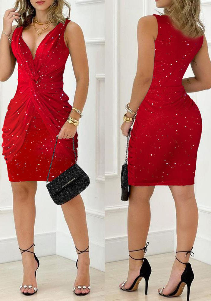 Women V-Neck Sleeveless Printed Dress