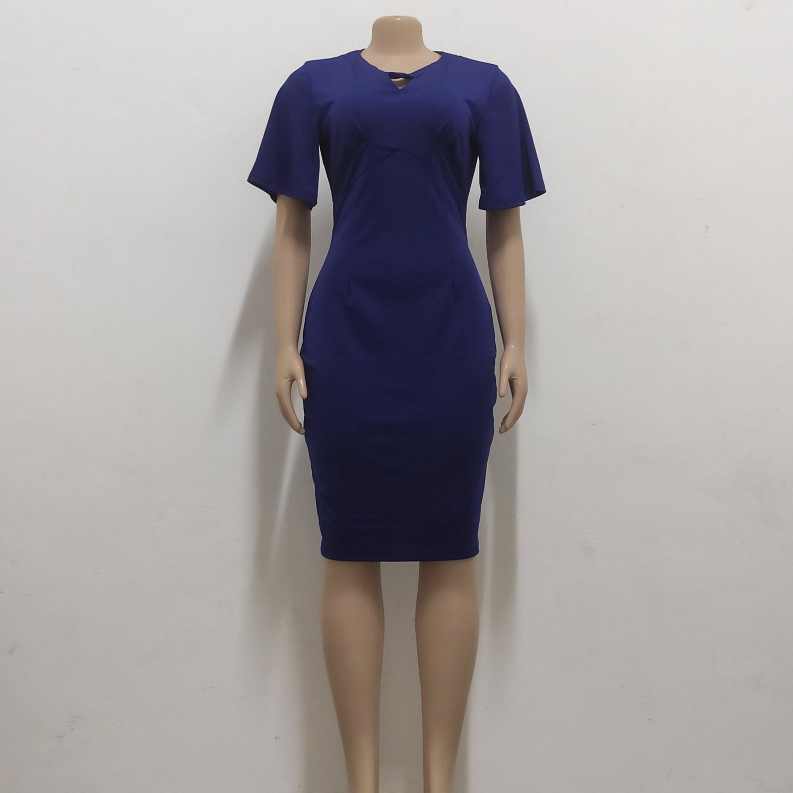 Women Sexy Solid Round Neck Short Sleeve Dress 26