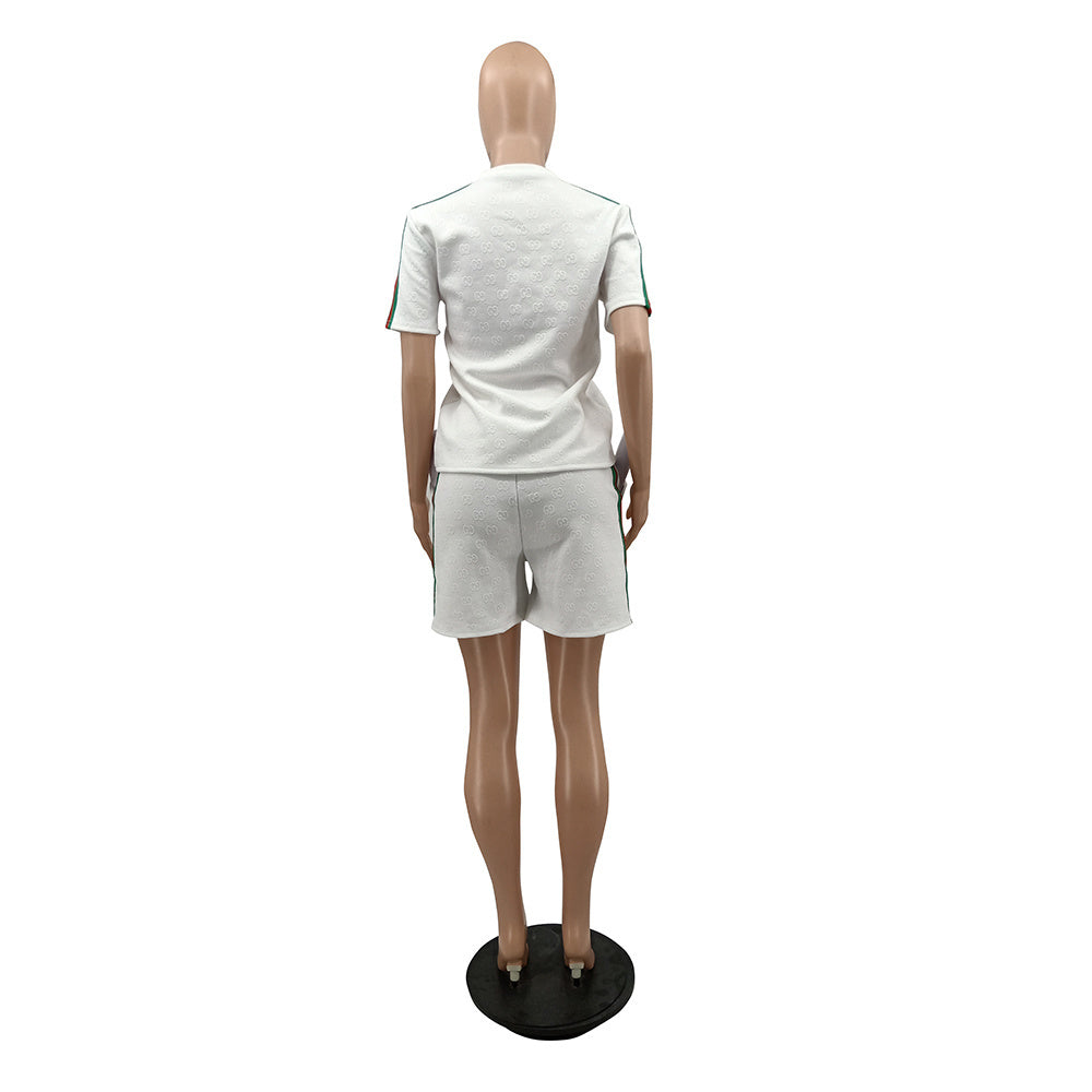 Women's Summer Fashion Chic Texture Fabric Embroidered Two-Piece Shorts Set 4