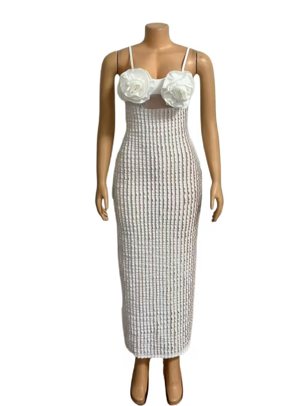 Women Soid Strapless Sling Sexy Hollow Dress 3