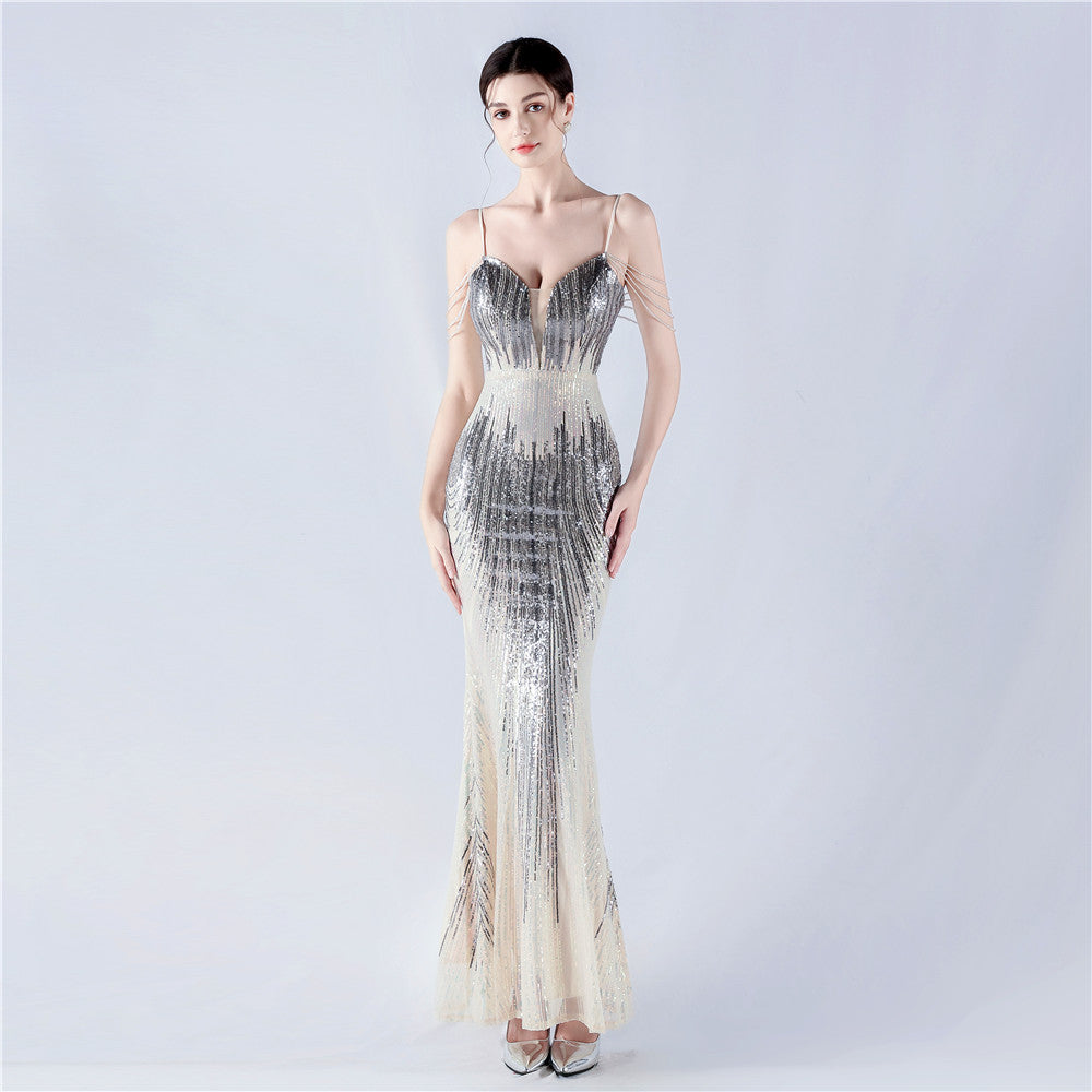 Women sequined beaded evening dress 7