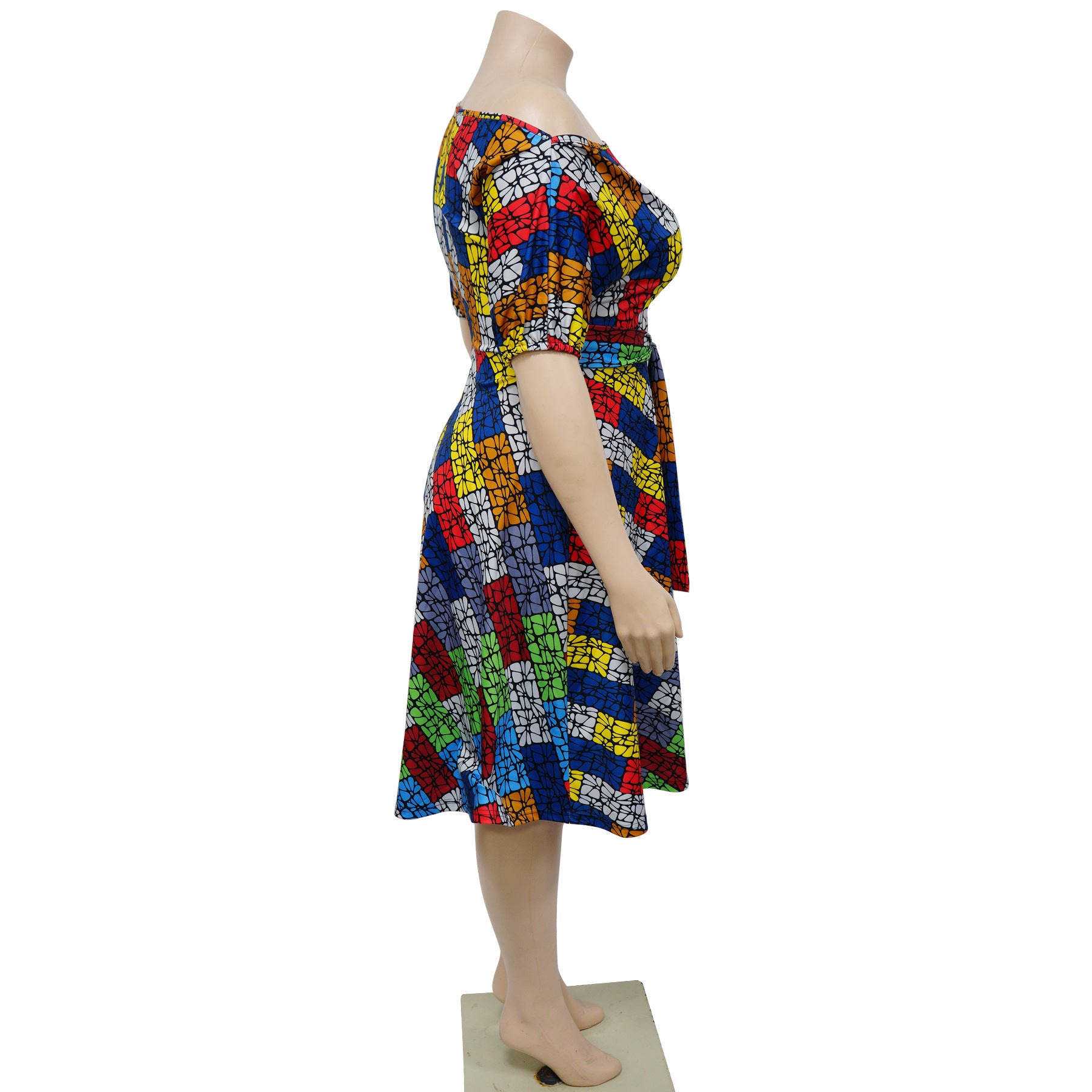 Women's Spring Summer Style Fashion Chic Belt African Plus Size A-Line Dress 13