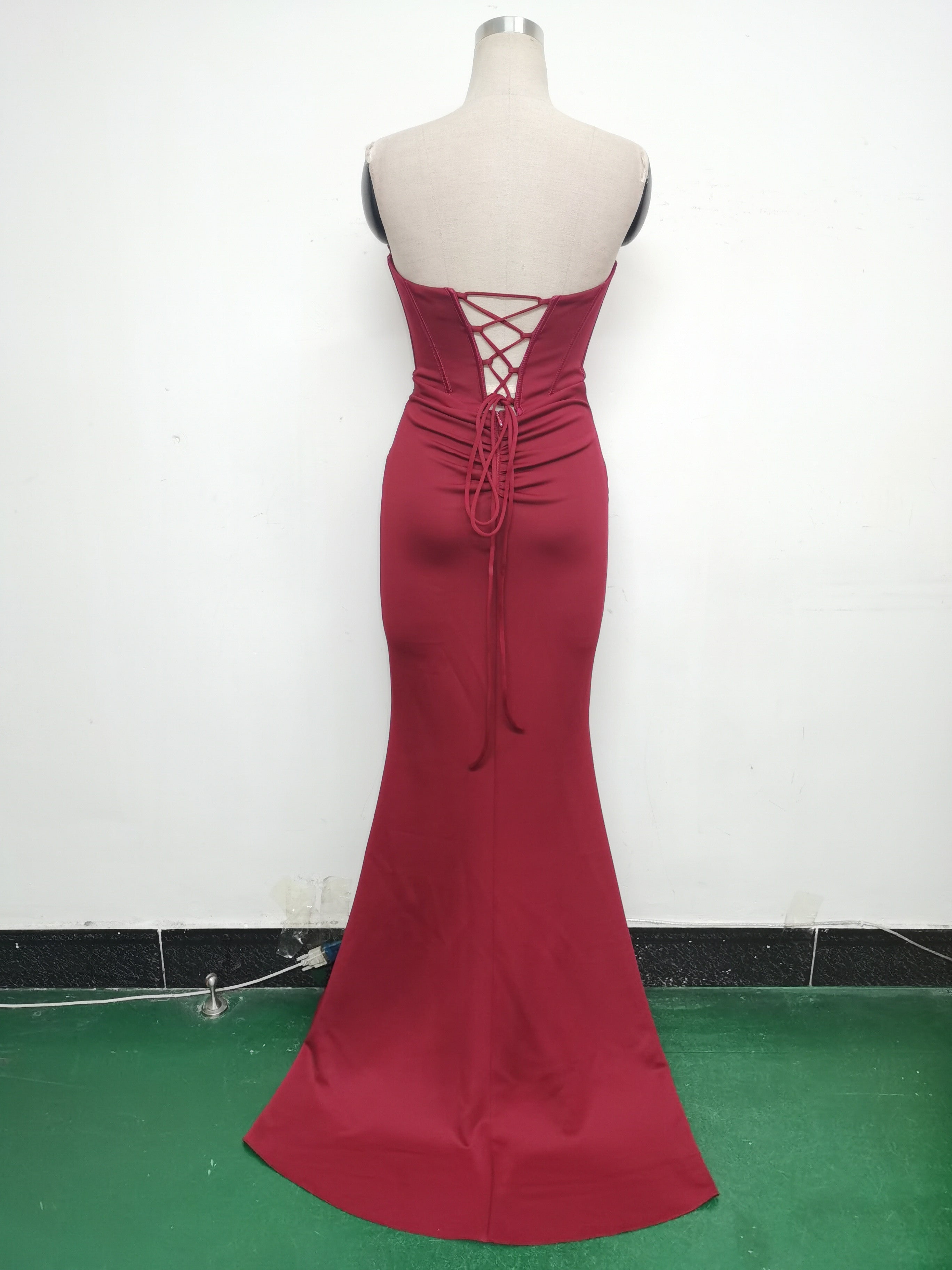 Women herringbone Strapless sweetheart neck hollow Lace-Up Formal Party evening dress 27