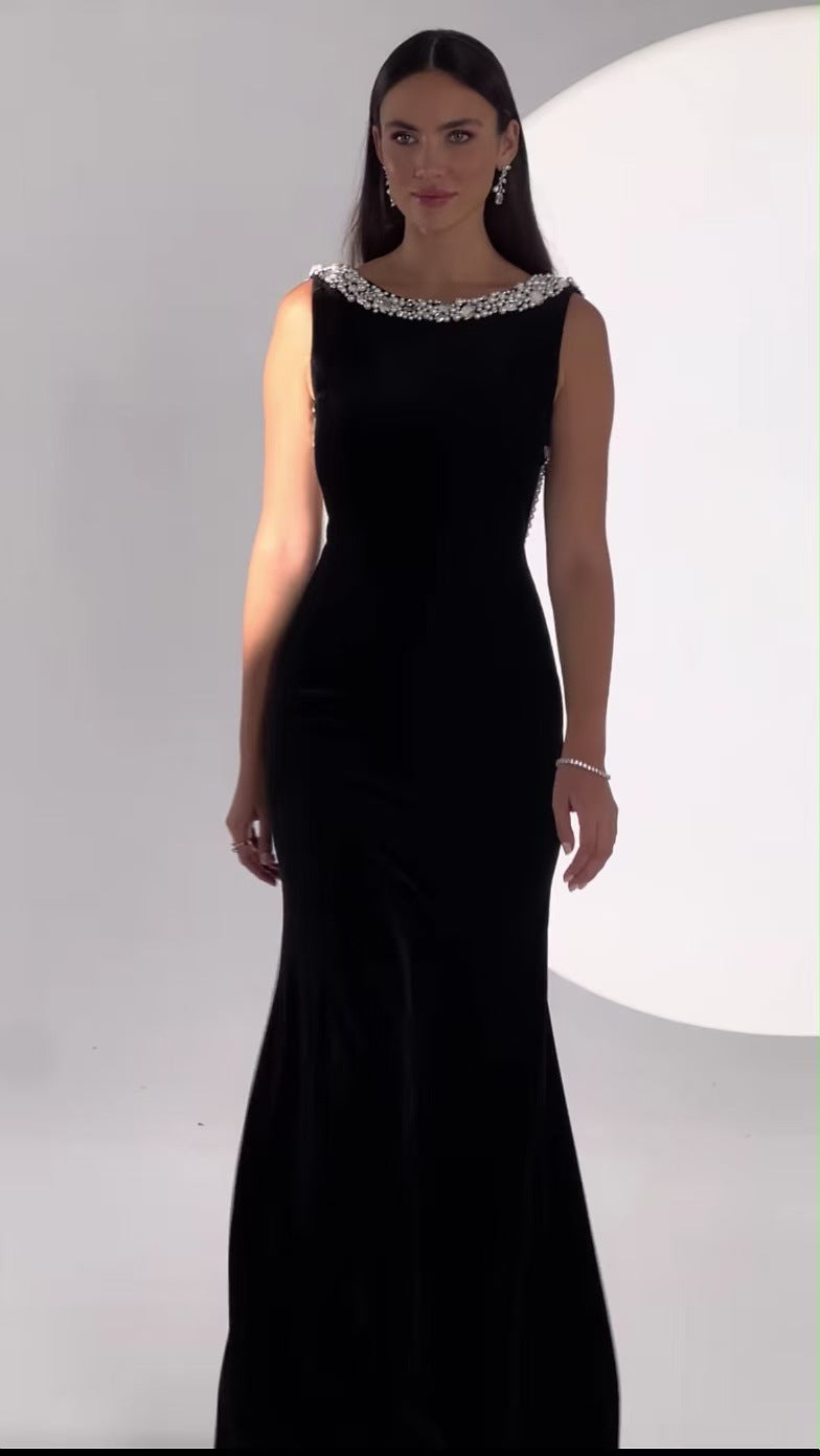 Women Sleeveless Diamond Chain Light Luxury Evening Dress