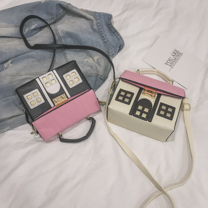 Women Contrasting Color Small House Messenger Bag Handbag 30