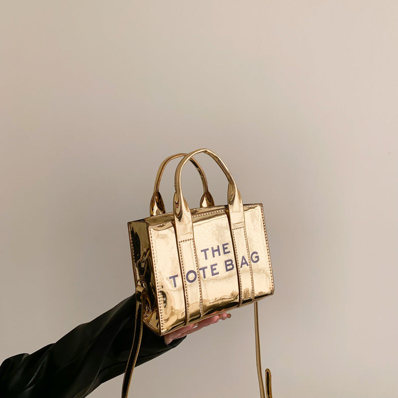 Small Shiny Letter Print Tote Bag 13