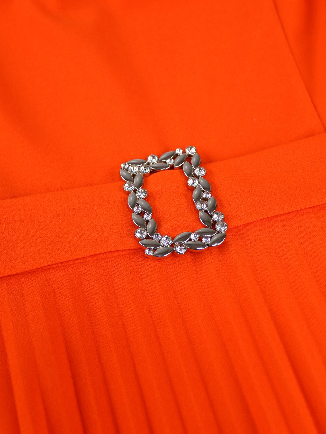 Bright Orange Puff-Sleeve Dress Fashionable Solid Color Party & Career Pleated Dress 14