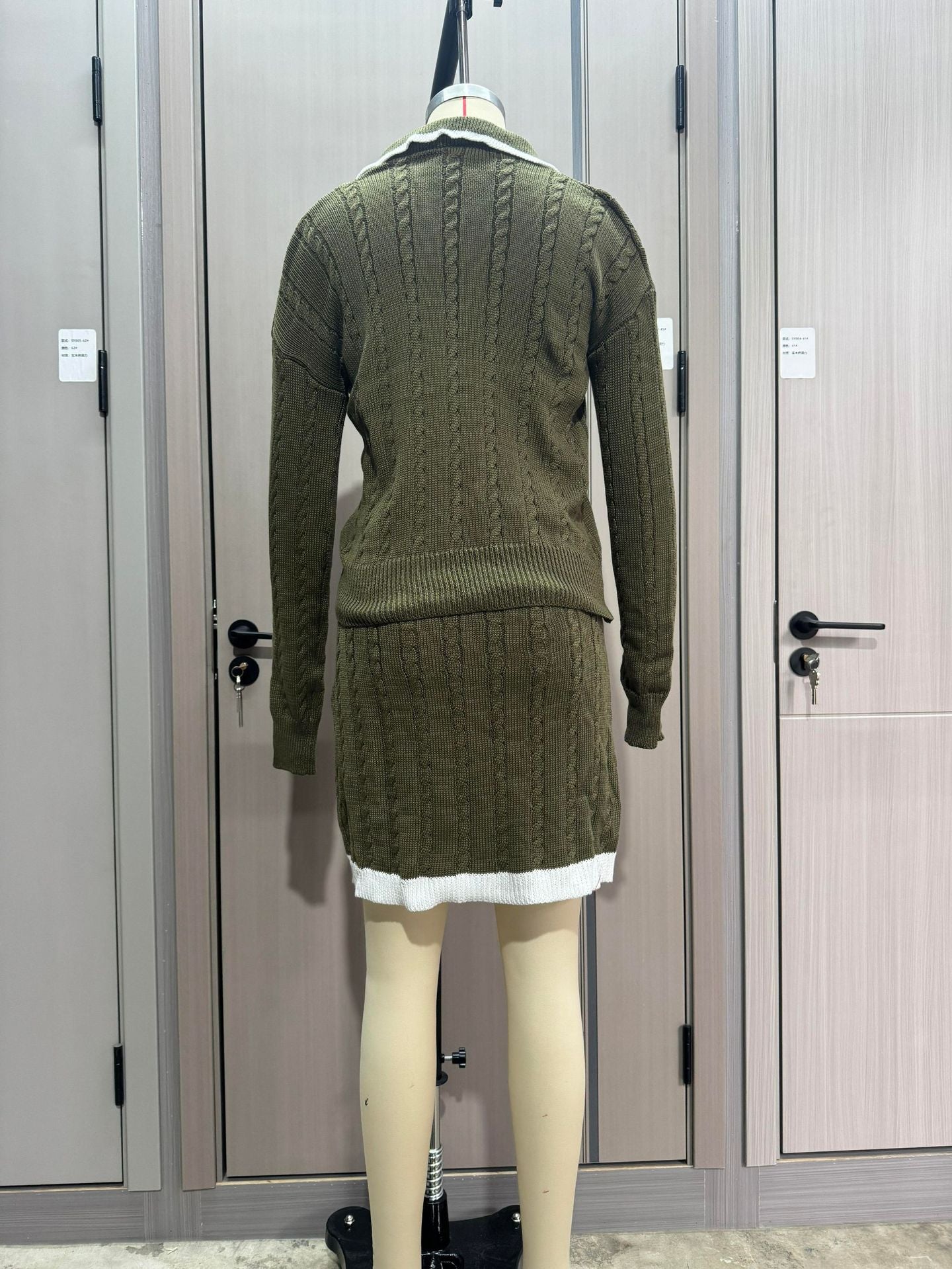 Women Knitting Long Sleeve Top and Skirt Two Piece Set 34