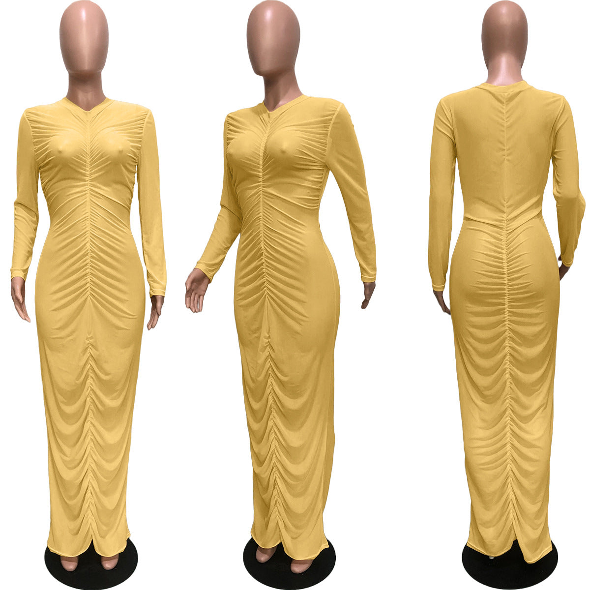 Women mesh Solid Pleated Dress 4