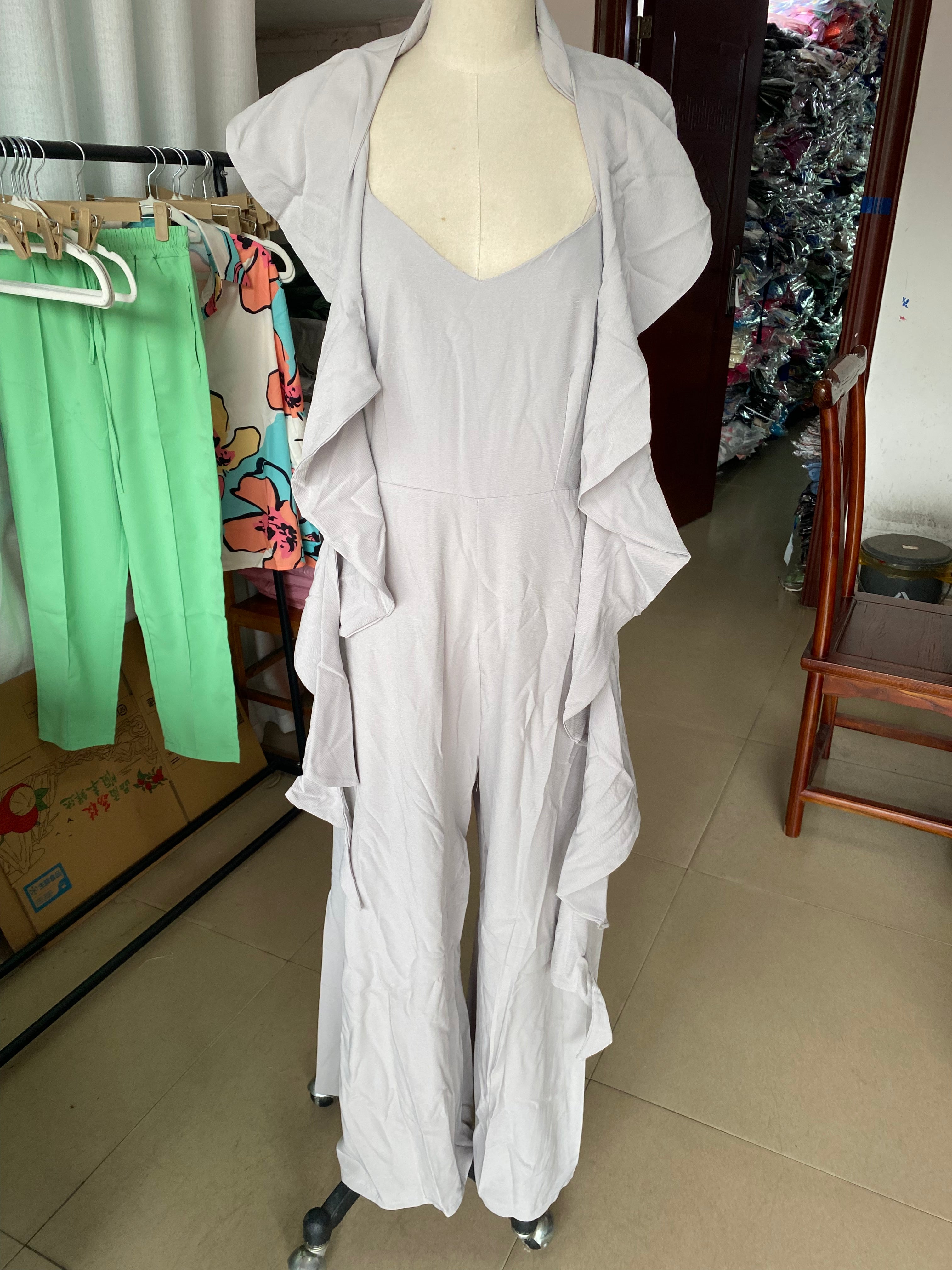 Spring Summer Fashionable Solid Color Sleeveless Strap Wide Leg Loose Women's Jumpsuit 7