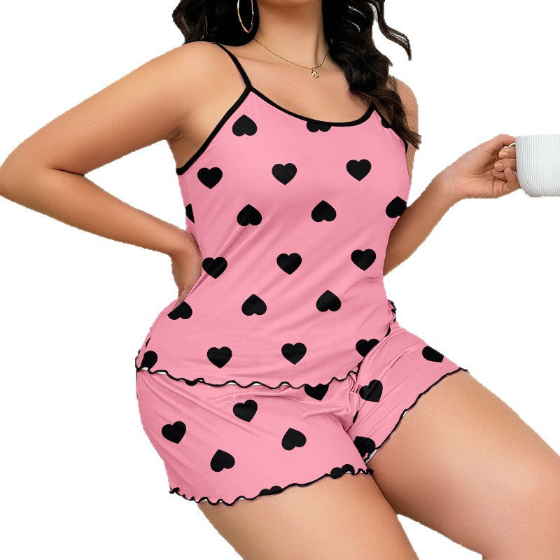 Women summer breathable home clothes suspender shorts pajamas two-piece set 7