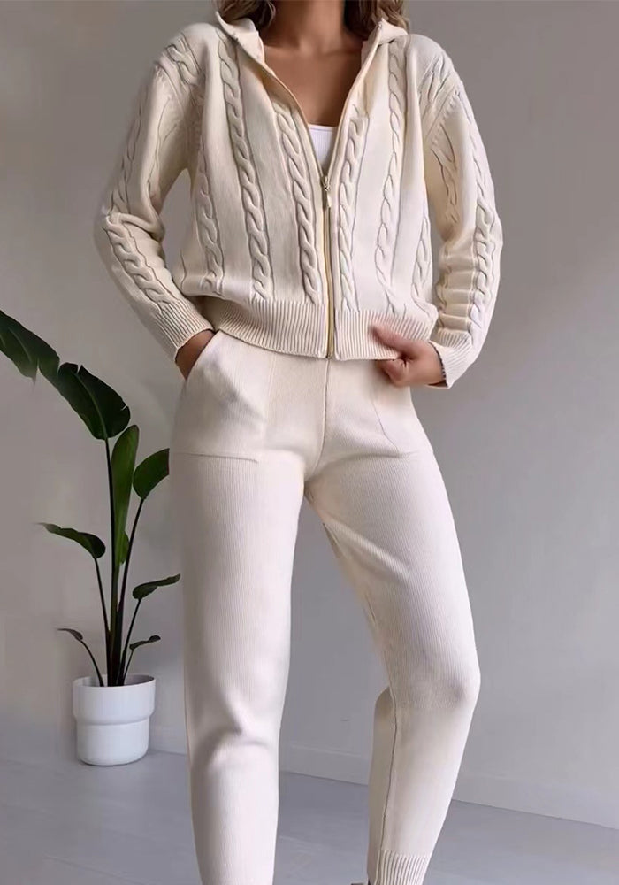 Autumn solid color hooded zipper top Casual home loungwear set 5