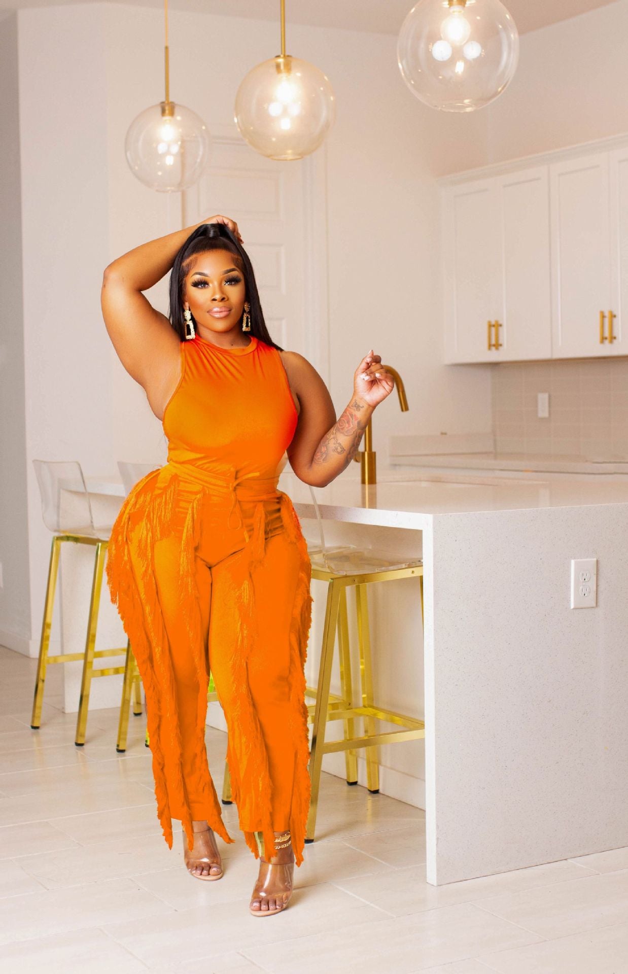 Women's Solid Color Tassel Two Piece Suit 7