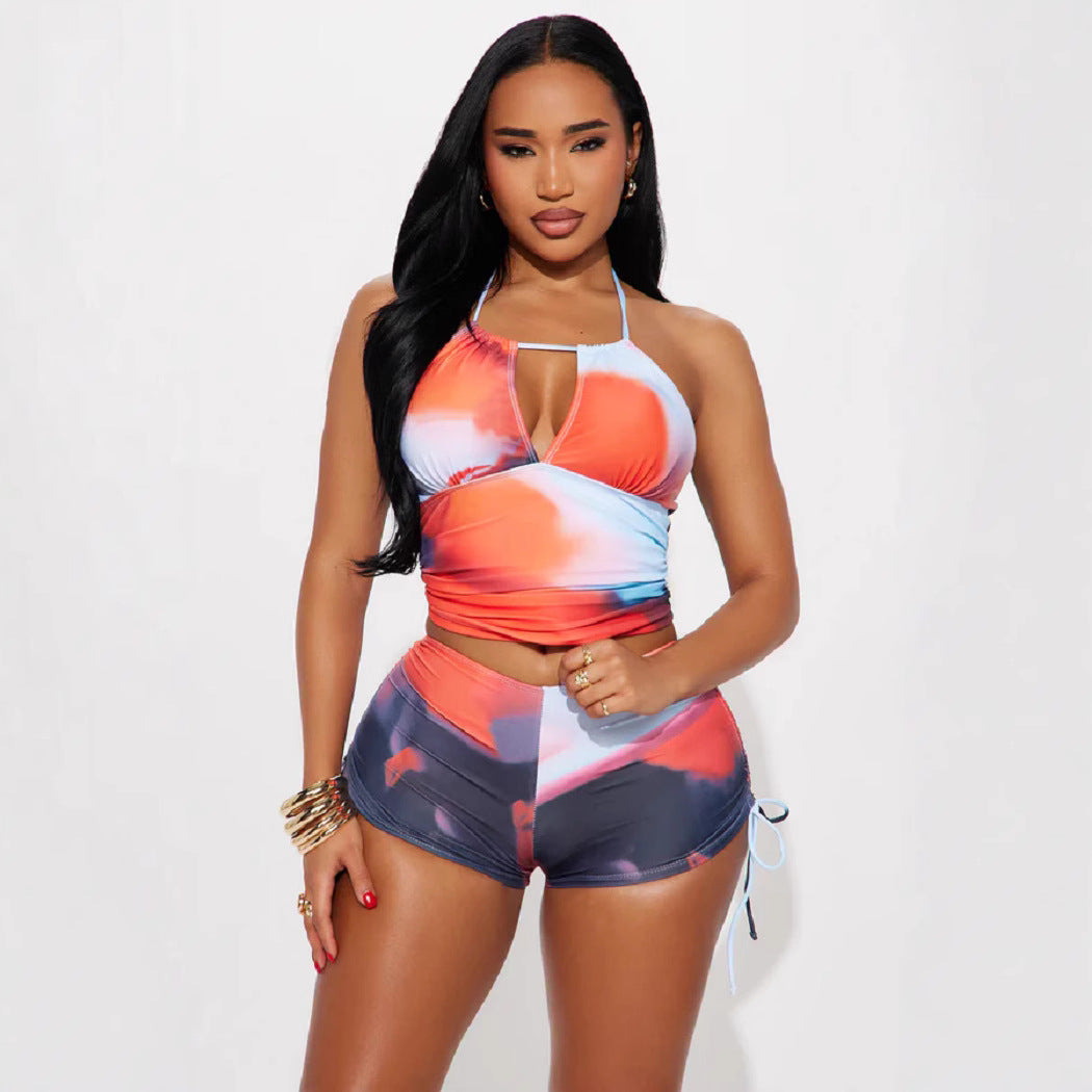 women's print Halter Neck two piece shorts set 3